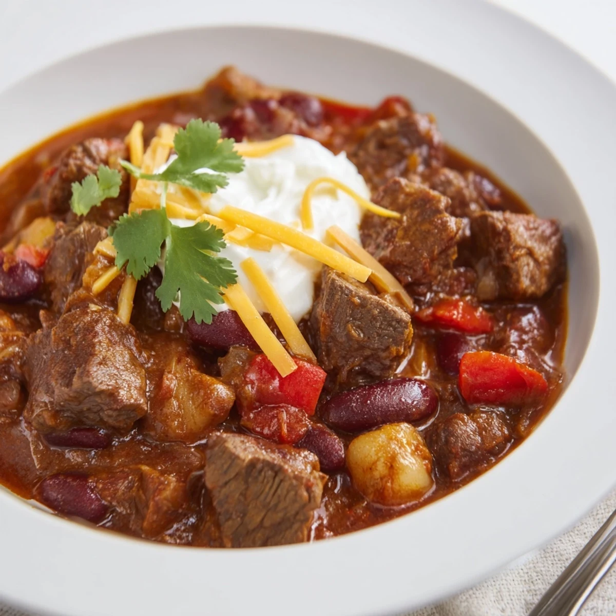 This flavorful Slow Cooker Beef & Shallot Chili features tender beef and a vibrant tomato base.