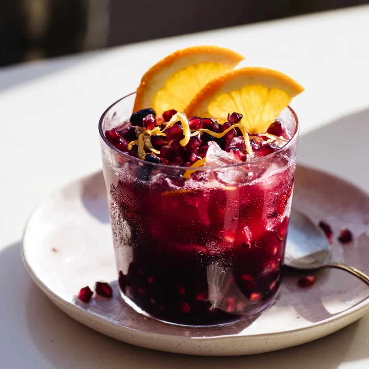 A refreshing glass of 3-Ingredient Cranberry Orange Holiday Punch with vibrant red and orange hues.