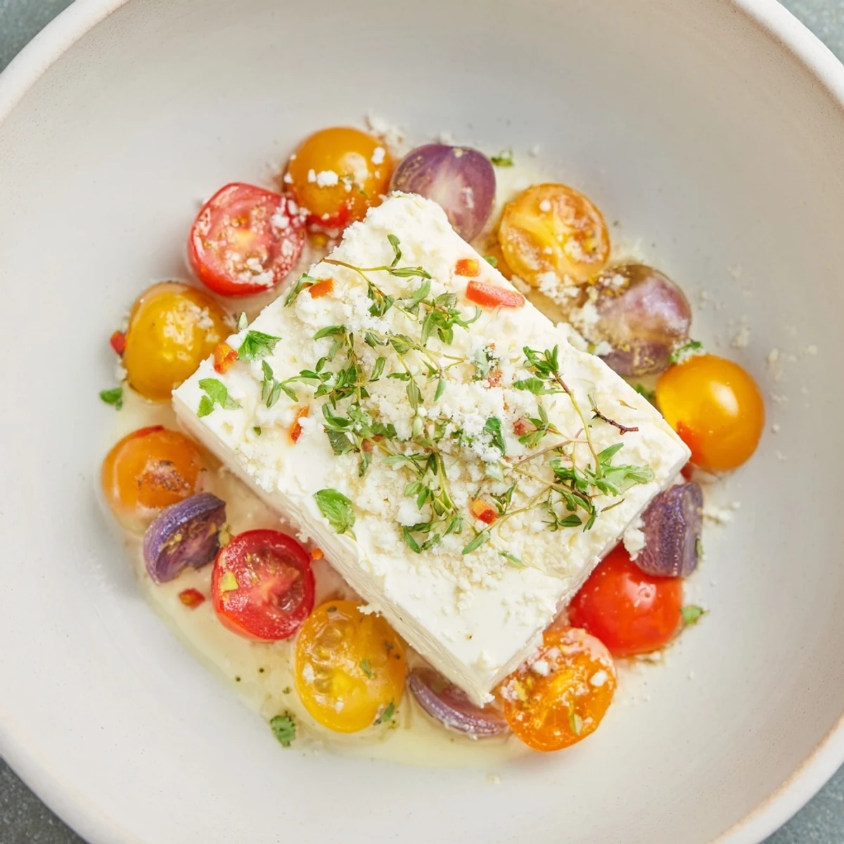 Grated Parmesan snows over vibrant, creamy Baked Feta Pasta, a festive Mediterranean delight for holidays.