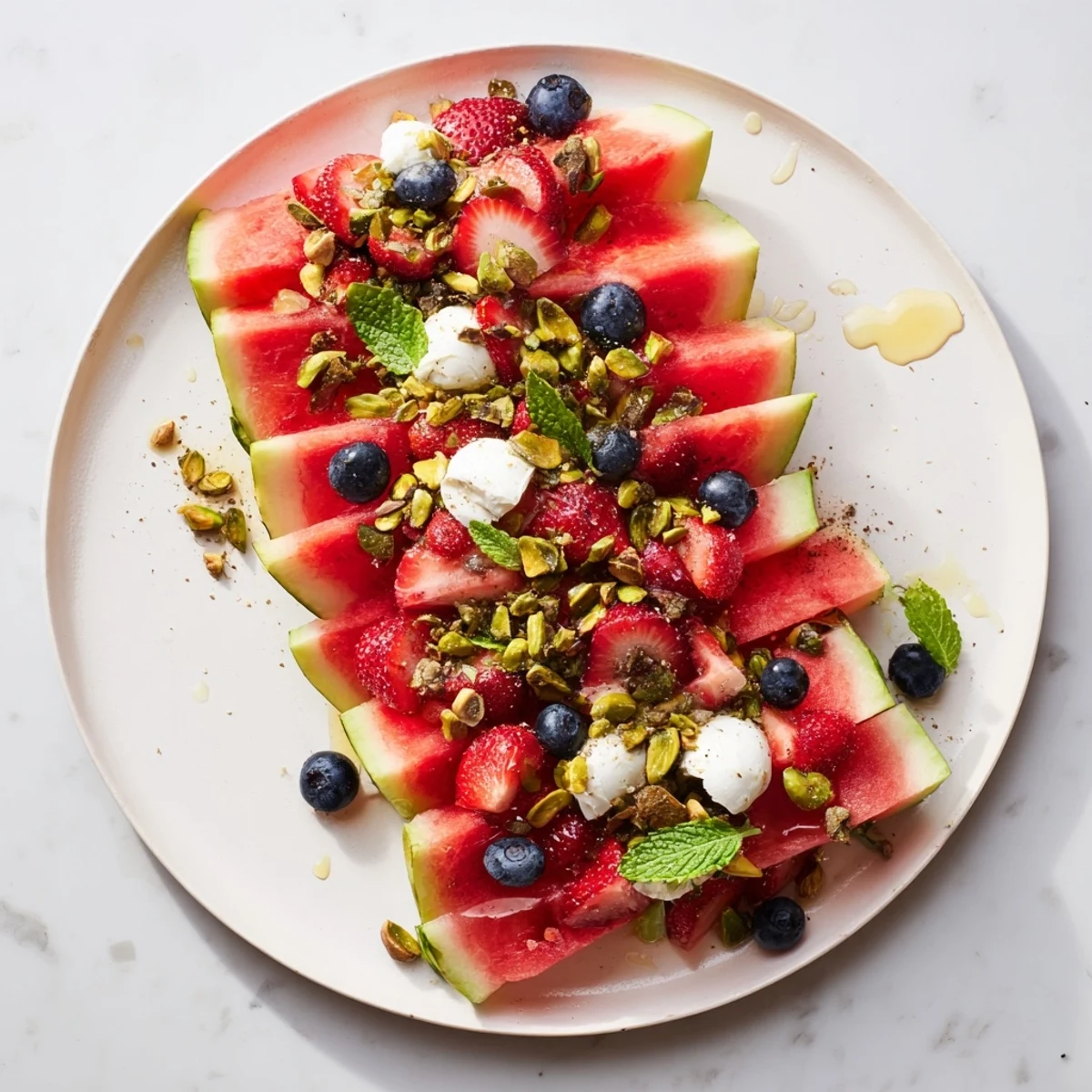 Vibrant Watermelon Slice Charcuterie platter brimming with sweet berries and salty prosciutto, ready to enjoy.