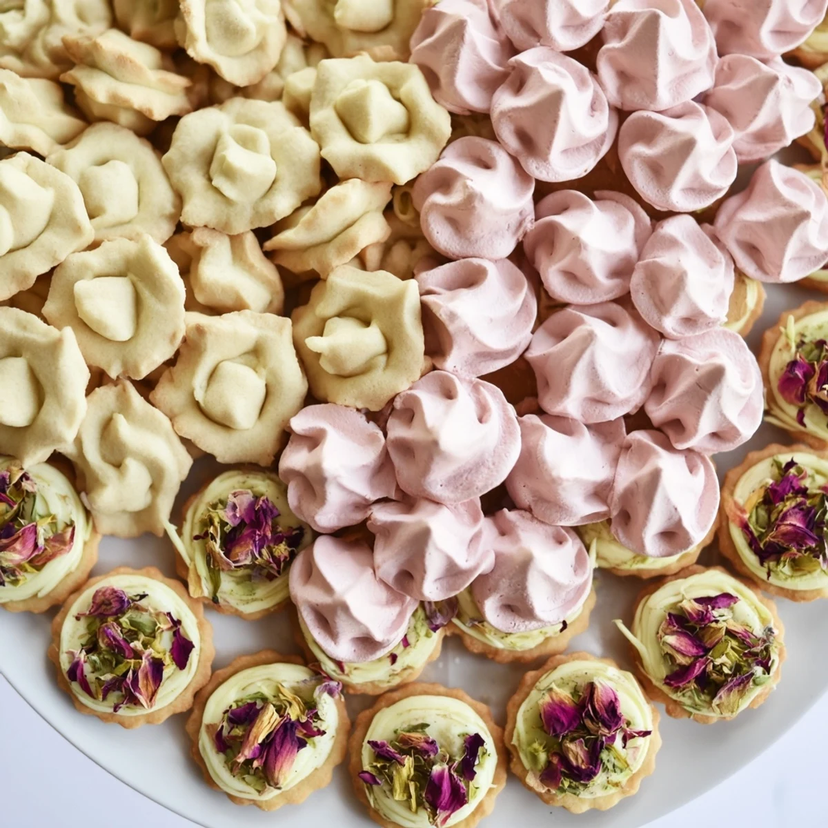 This Daisy Chain Dessert Tray photo highlights the colorful arrangement of mini treats with edible flowers.