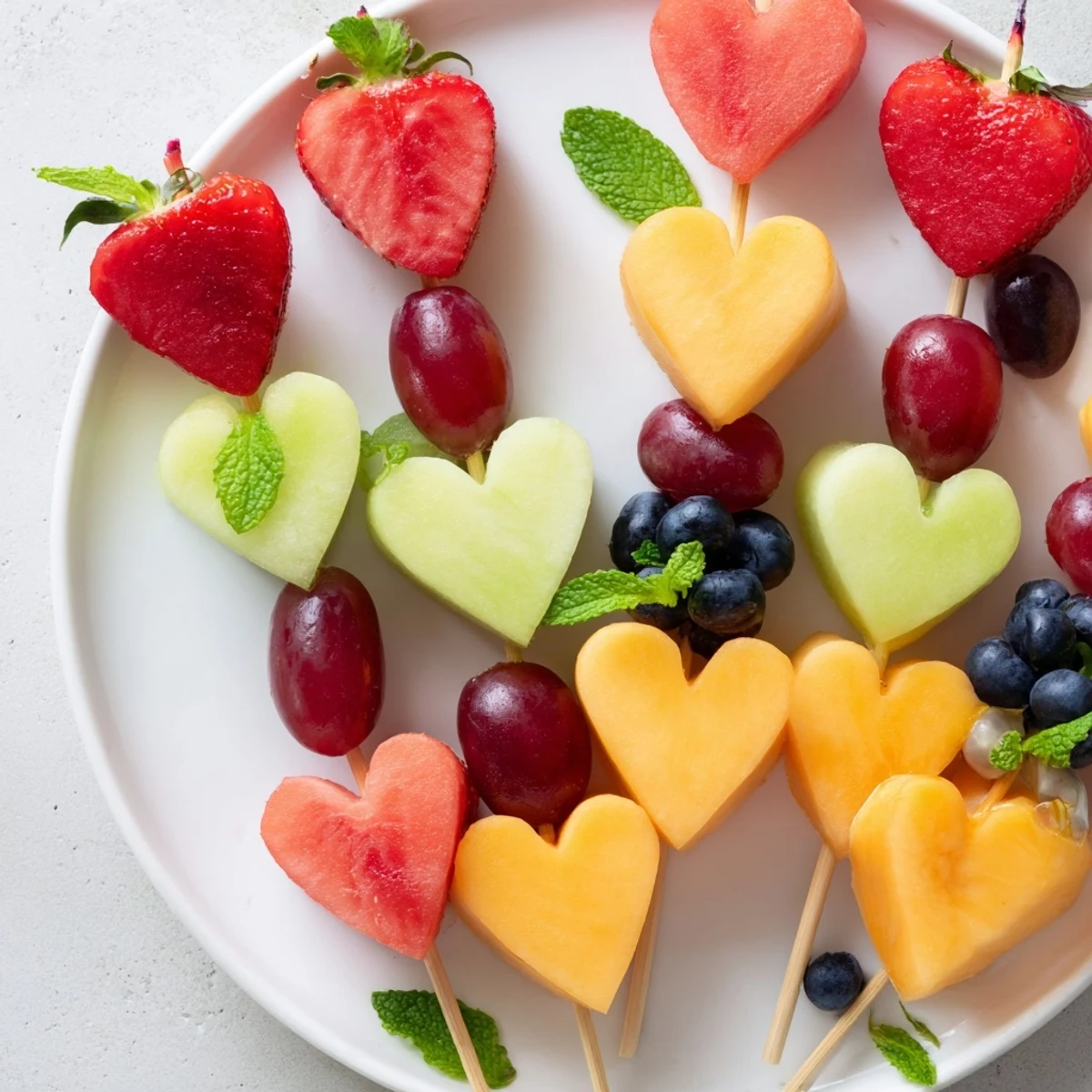Berry Good Heart Fruit Skewers offer a refreshing, colorful array of juicy, heart-shaped fruit for snacking.