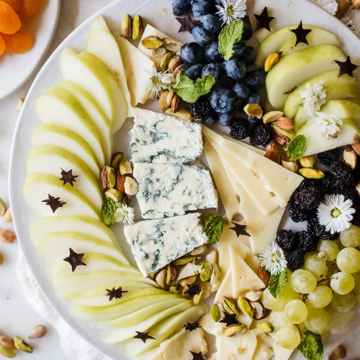 Imagine a Crescent Moon Midnight Snack Board with glistening grapes and vibrant cheeses for sharing.