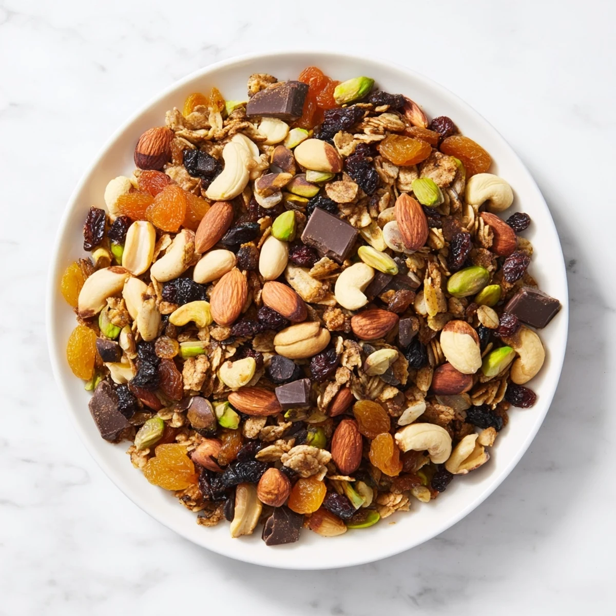 Close-up image shows a delicious Mountain High Adventure Snack Mix, ready for trail adventures or quick bites.
