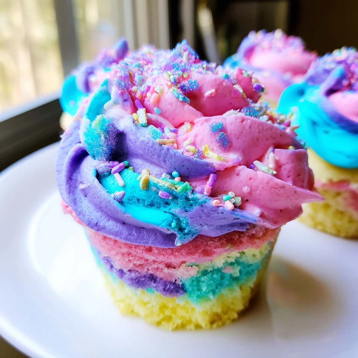A colorful close-up of the Magical Unicorn Dessert Table, a vibrant party centerpiece.