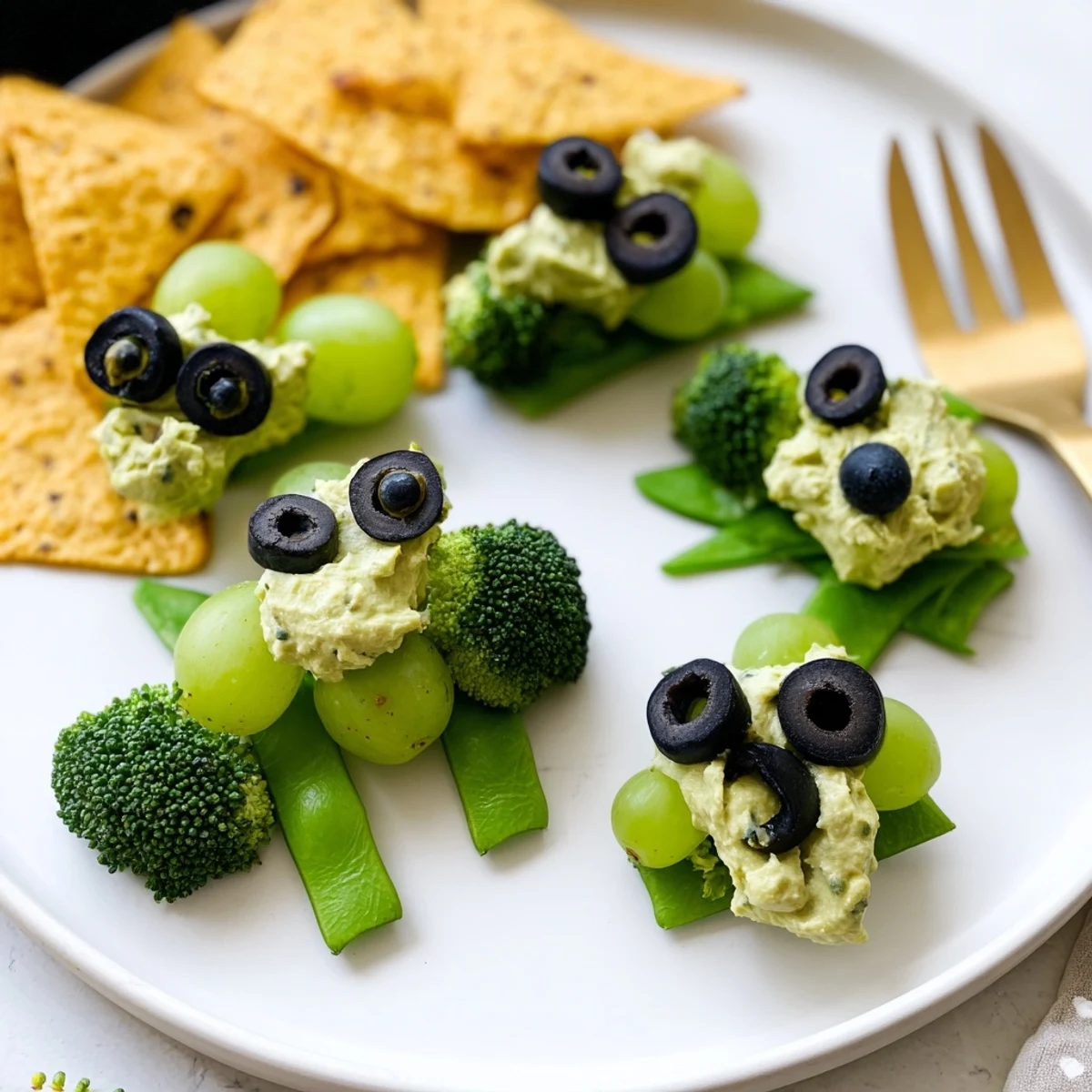 Close-up featuring Attaque d'Extraterrestres Snacks Verts: a clever, colorful veggie snack platter, perfect for party guests.
