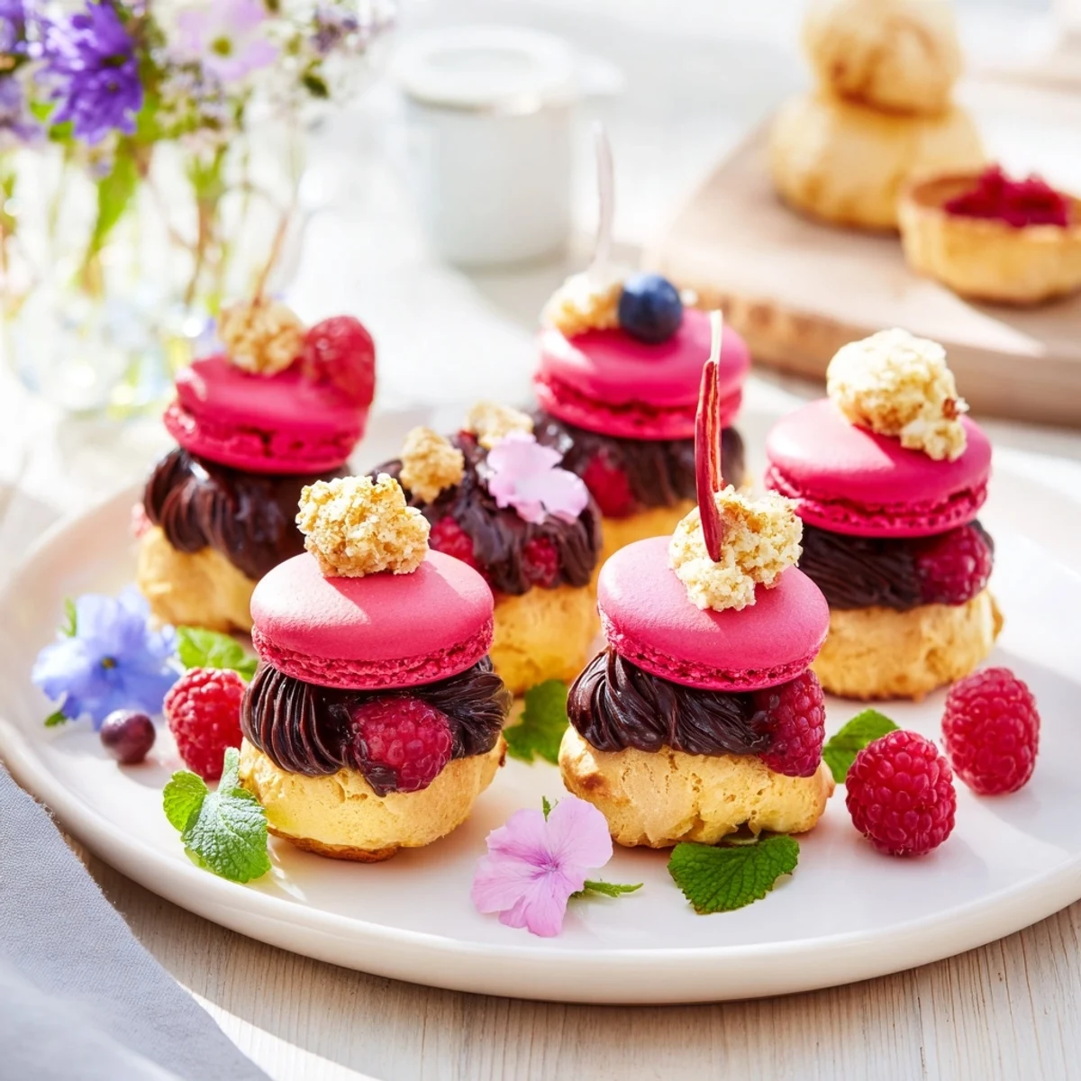 Elegant Montgolfière Dessert Platter featuring miniature French pastries, arranged for a delightful visual.