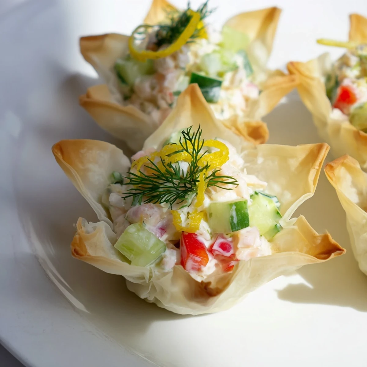 Golden, star-shaped Mini Star Cocktail Cups filled with savory shrimp salad, perfect party appetizers.