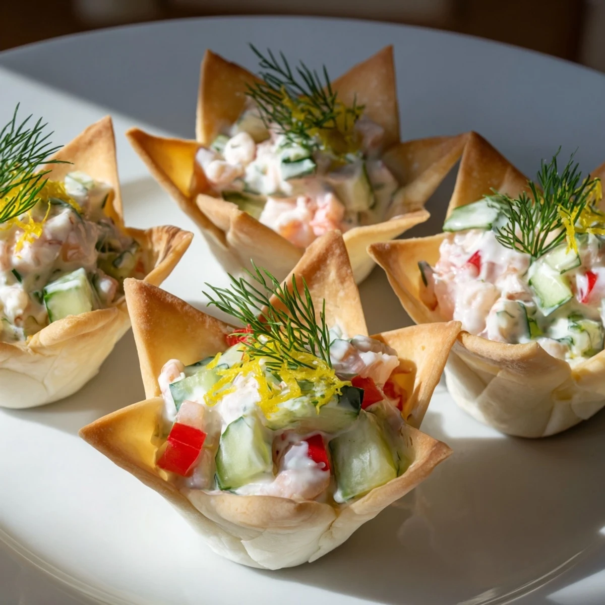 Elegant Mini Star Cocktail Cups: flaky, golden phyllo and a chilled, flavorful shrimp mixture, ready to eat.