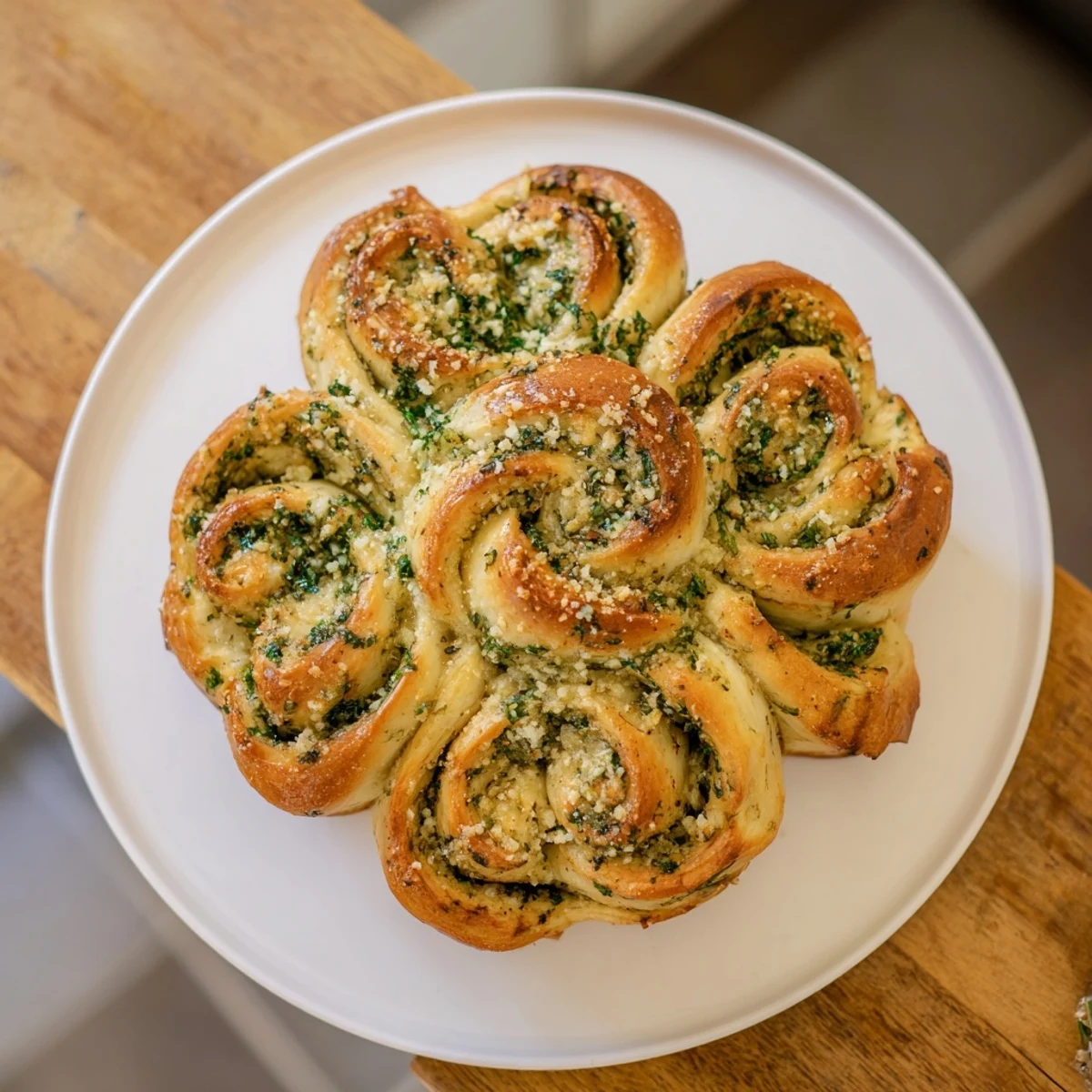 Warm, aromatic star shaped garlic bread; imagine the layers of garlic butter and herbs baked.