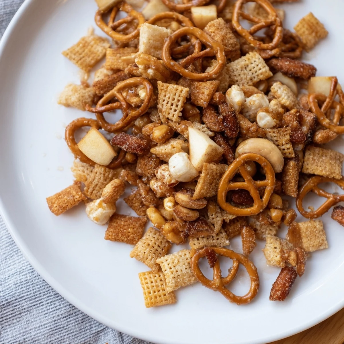 Homemade Party Mix: Sparkling Cider Snack Mix, perfect snack mix for any party, served in a bowl.