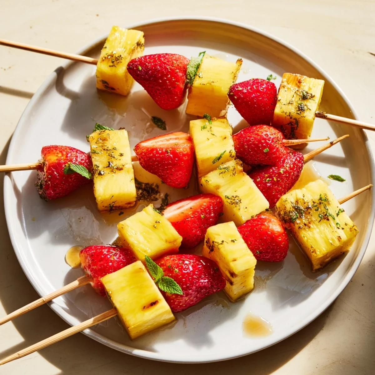 Vibrant fruit skewers with pineapple and strawberries, a colorful and refreshing summer snack.