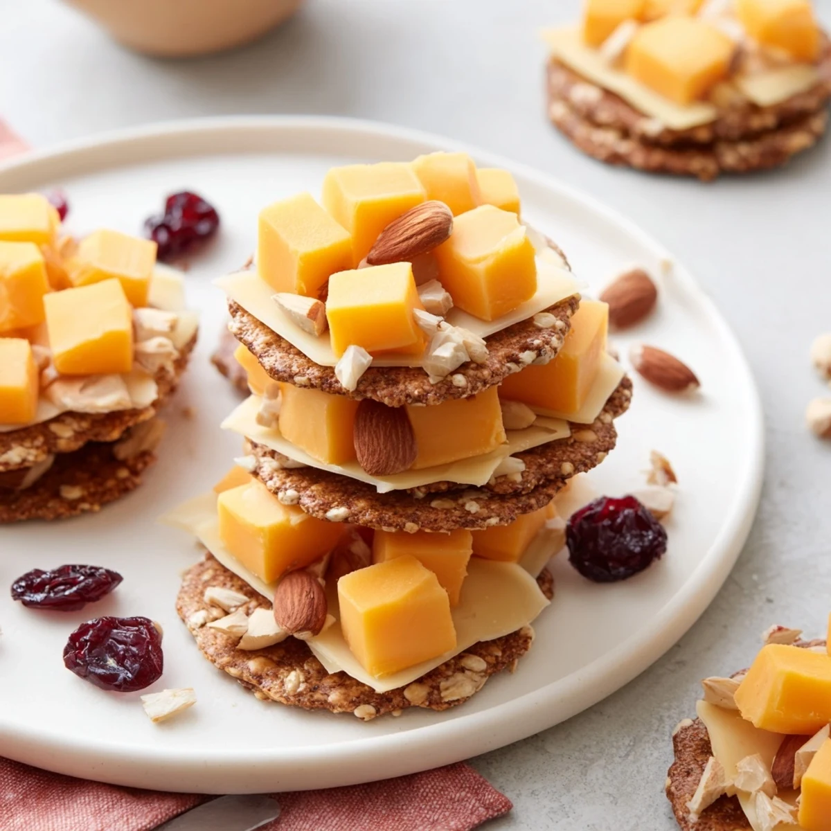 A vibrant Work From Home Desk Treat with neatly stacked cheese cubes enticing you to snack!