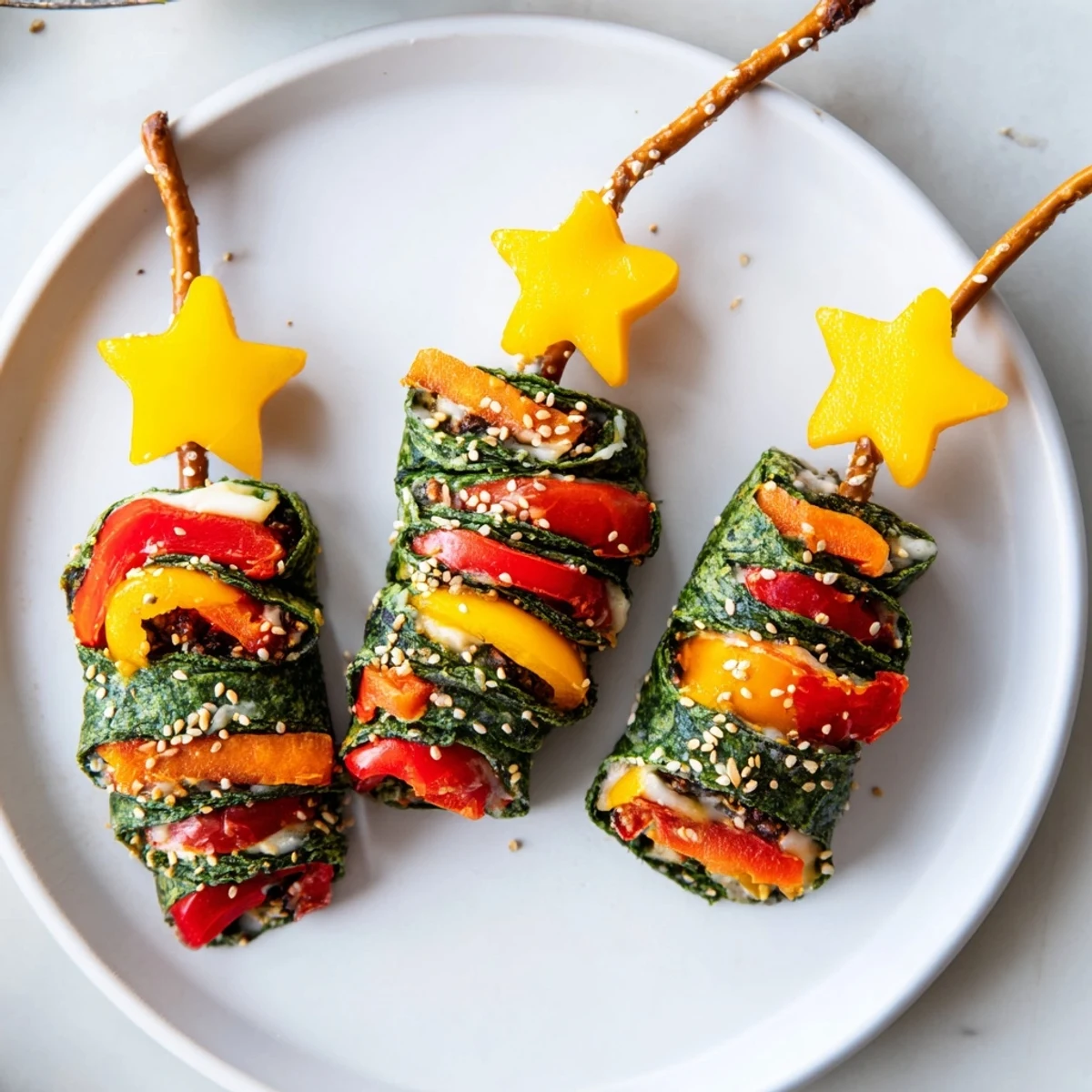 Eye-catching Air Fryer Christmas Tree Veggie Tortilla Wraps, air-fried to a perfect crisp, are perfect for everyone!