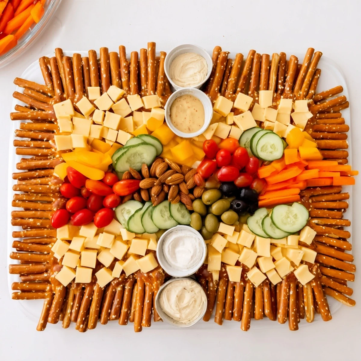 Imagine The Urban Grid appetizer: a visually stunning snack platter layout with pretzel streets.