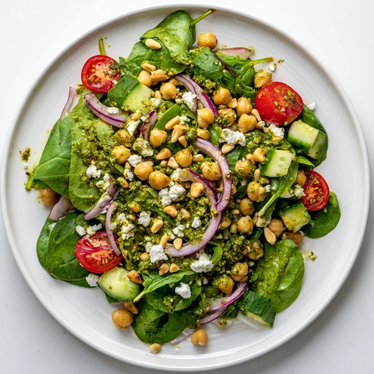 Pesto Chickpea Spinach Salad