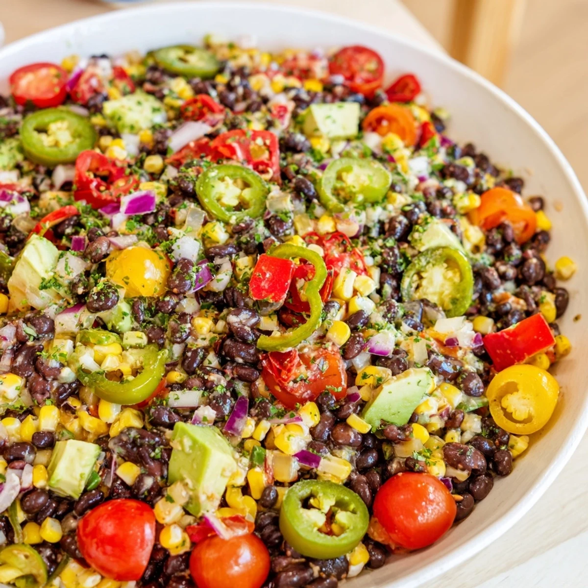 Vibrant Southwestern black bean and corn salad, the perfect colorful side dish with fresh cilantro.