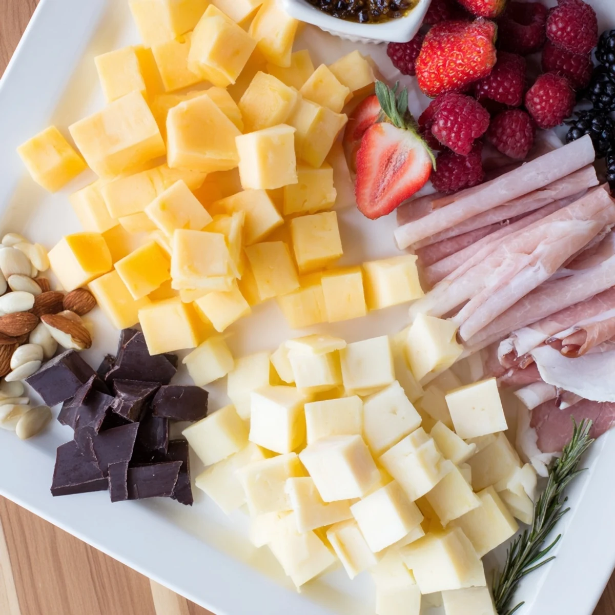 Beautifully arranged Anniversary Heirloom Arrangement charcuterie board, packed with delicious cheeses and meats.