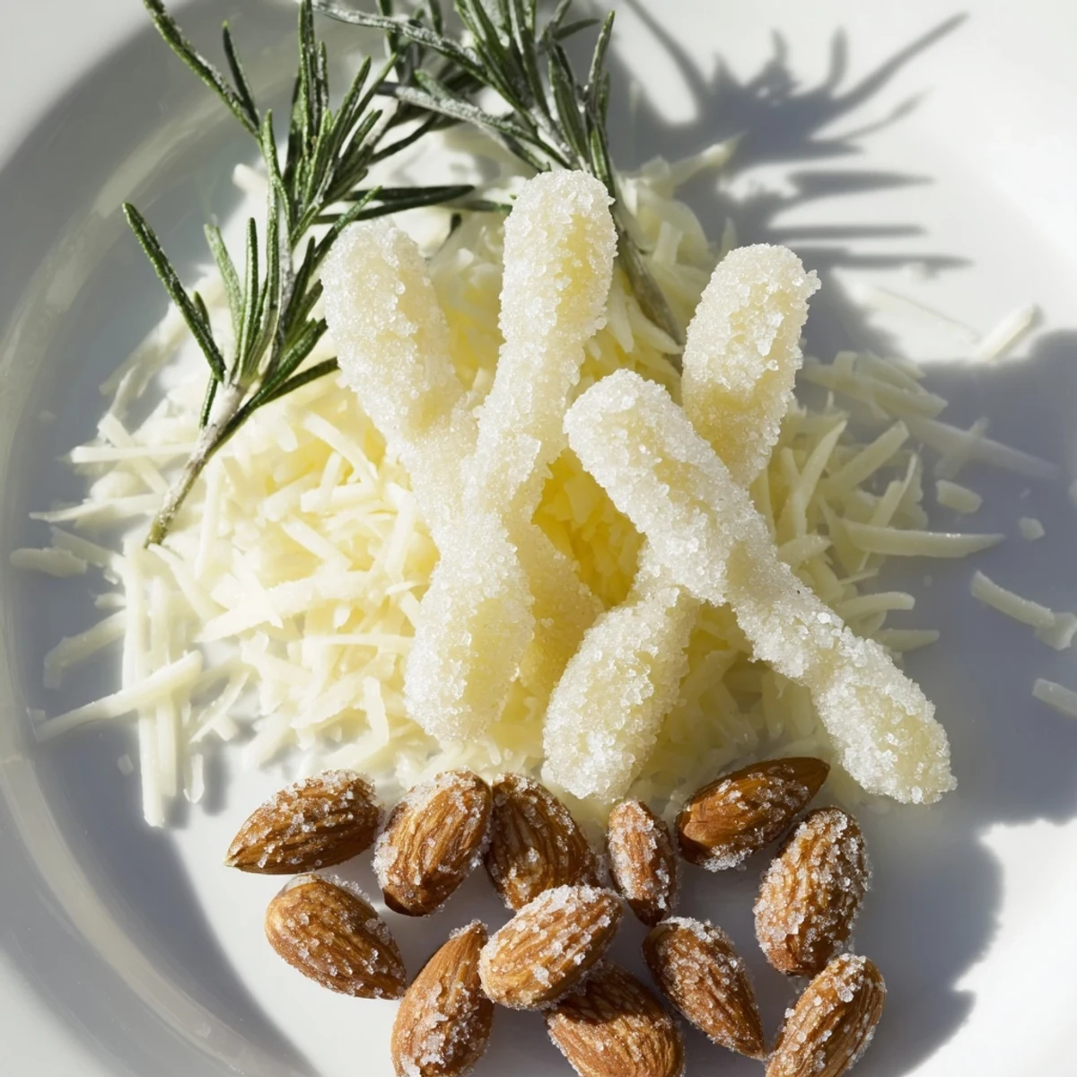 A festive cheese board, The Frosted Pine, features sugared rosemary "trees" amongst snowy white cheddar.