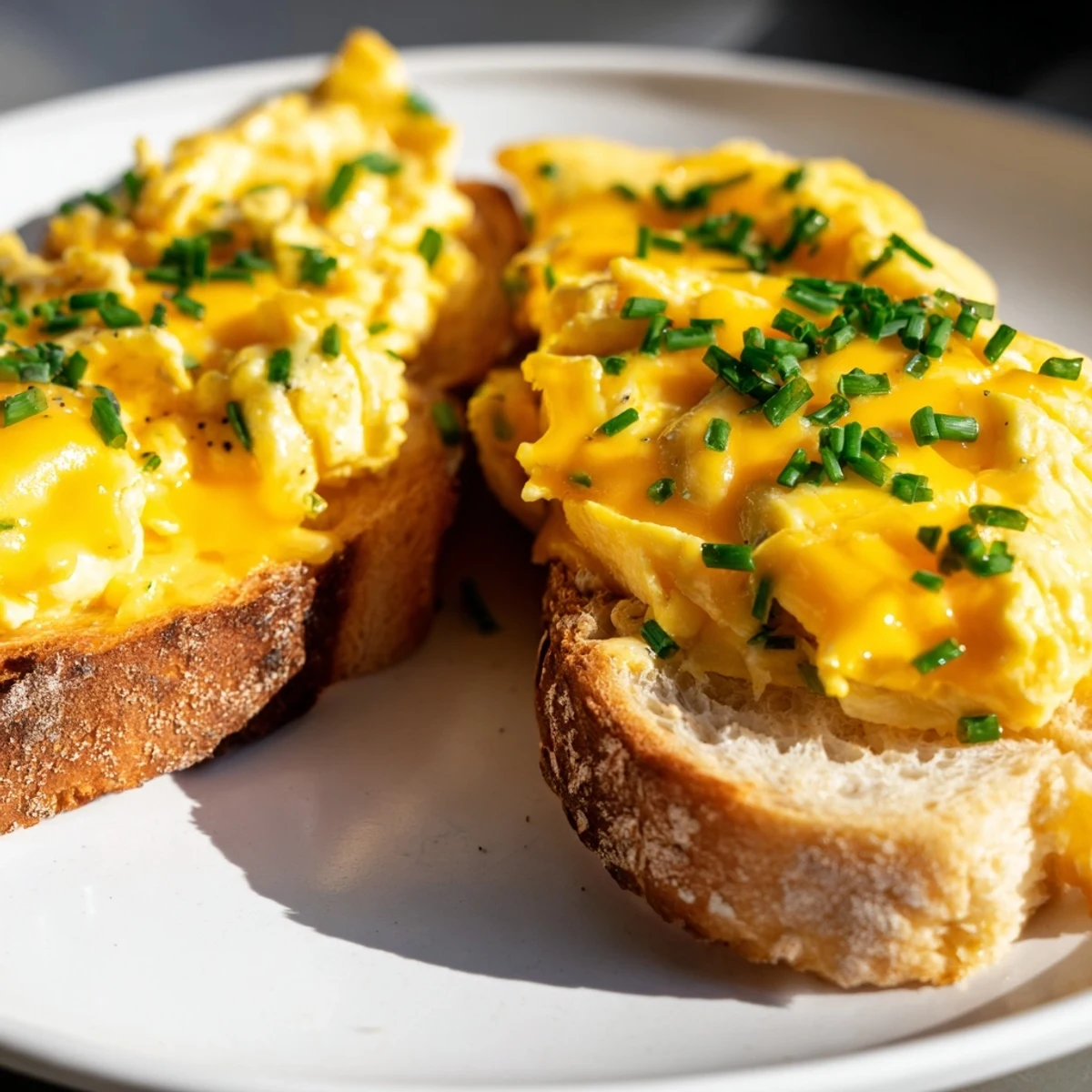 Golden, melty cheese oozes from this one-pan egg breakfast sandwich served with fresh chives.