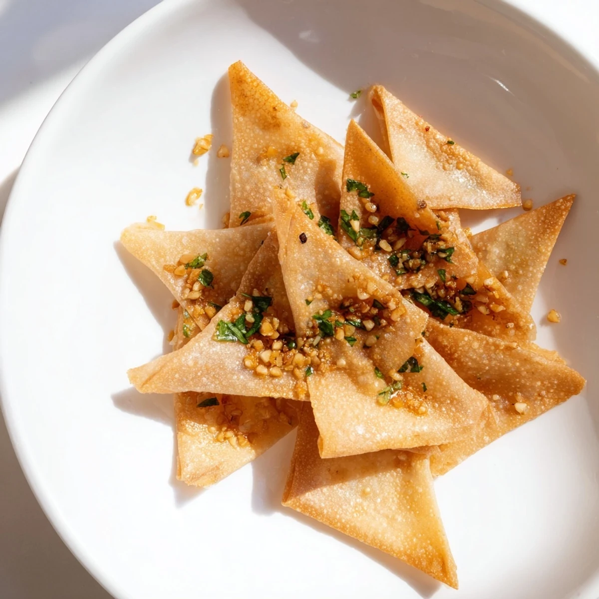Air-fried and perfectly crunchy garlic lumpia chips, ideal for a satisfyingly savory bite.