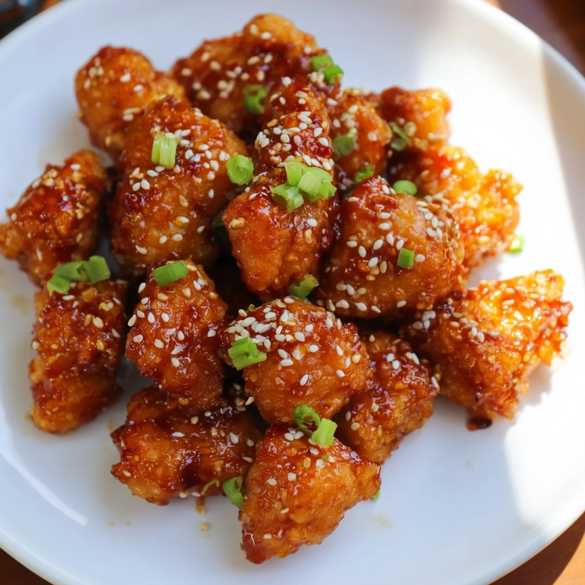 Golden-brown, crispy Honey-Sriracha Chicken Bites tossed in a flavorful, spicy-sweet glaze.