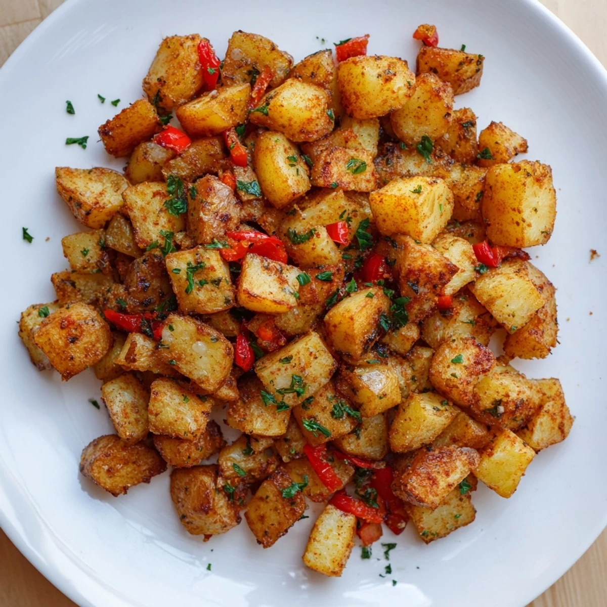 A close-up of delicious Air Fryer Breakfast Potatoes, featuring tender insides and flavorful spices, ready to serve.