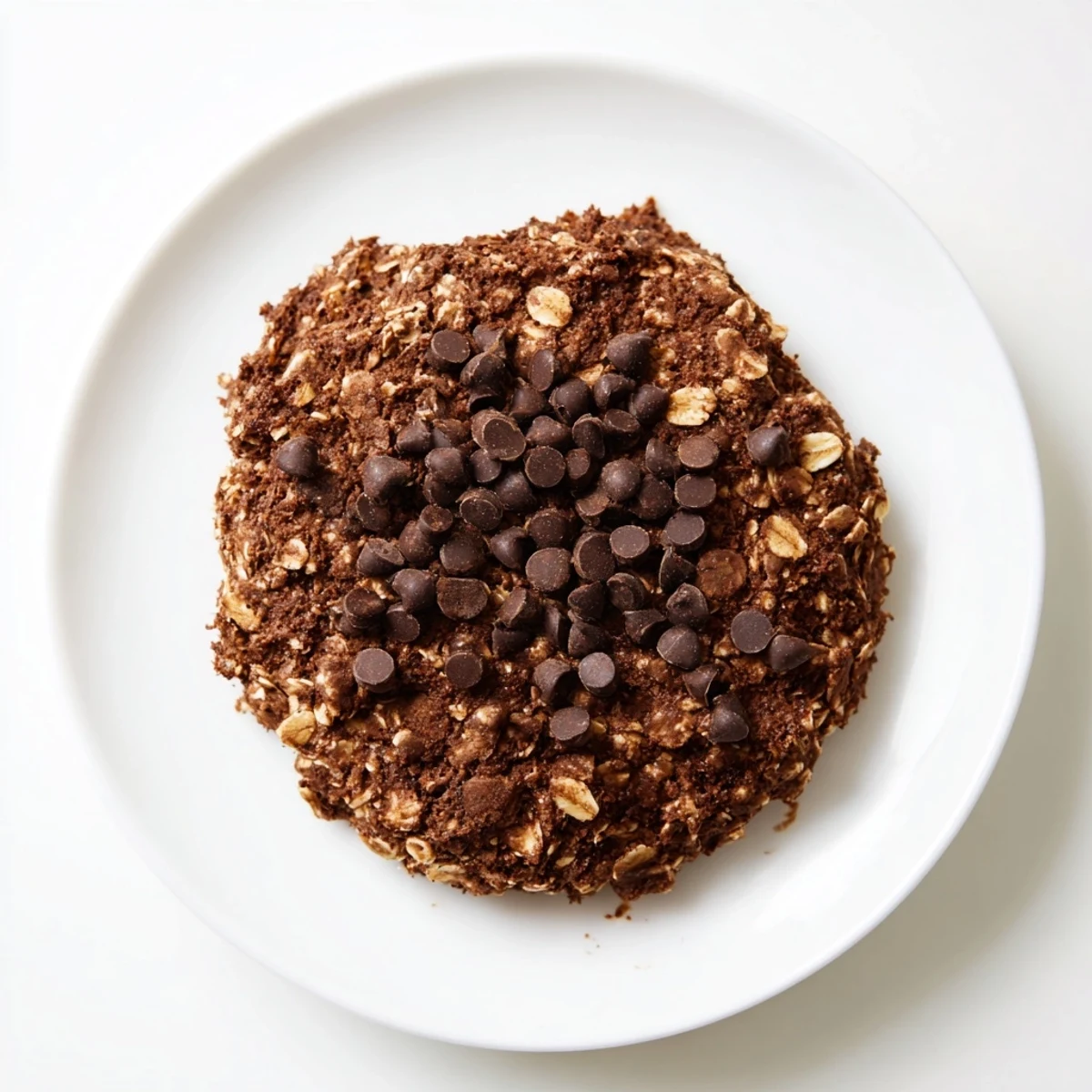 Warm, soft chocolate oatmeal breakfast cookie, rich with banana, ready for a delicious morning.