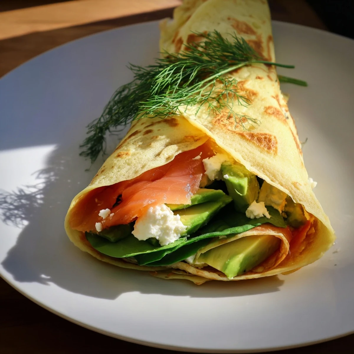 Golden-brown Blender-Egg Crepe Wrap perfectly folded and filled, ready for a healthy start to your day.