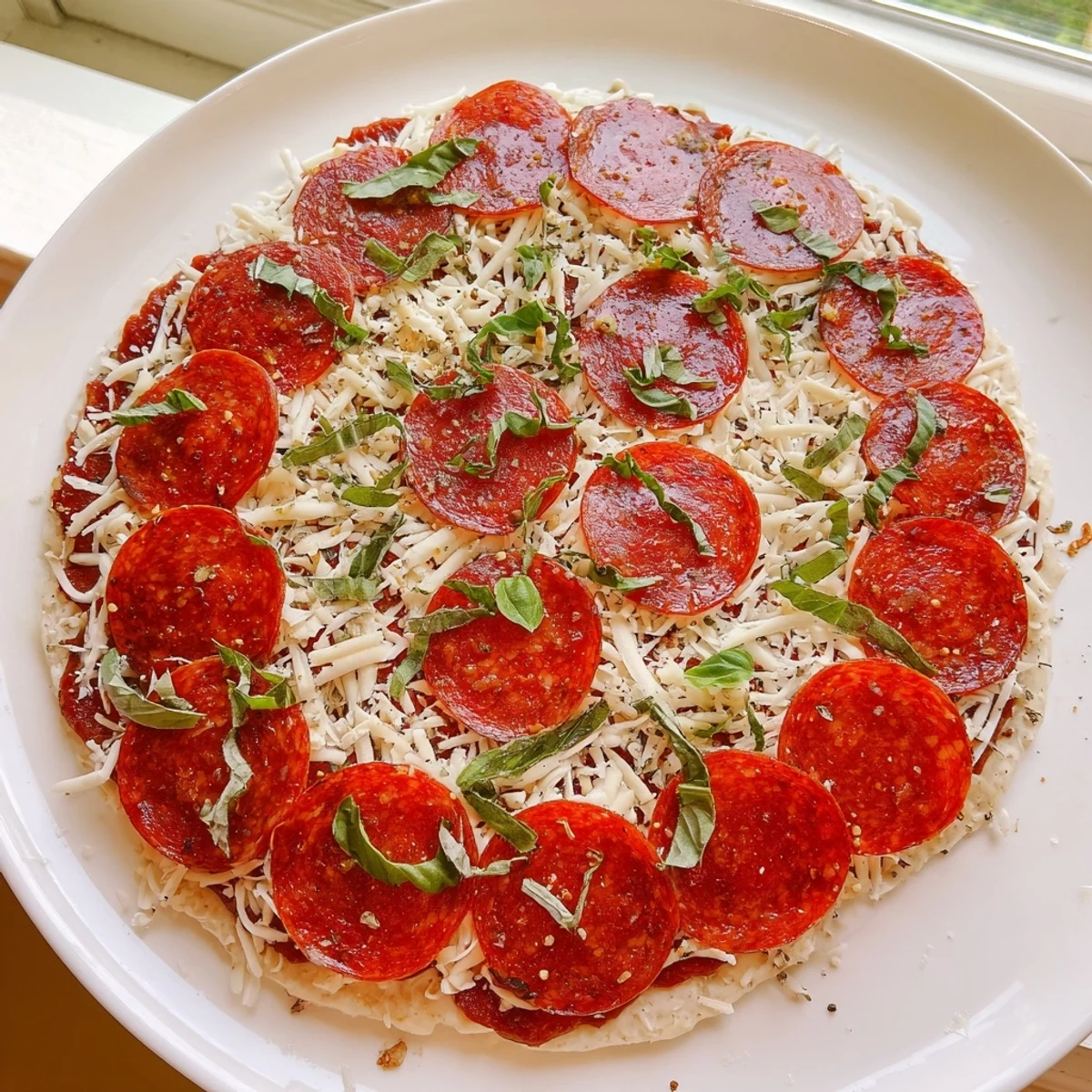 Crispy textured, homemade ground beef pizza base, ready to slice and enjoy as a meal.