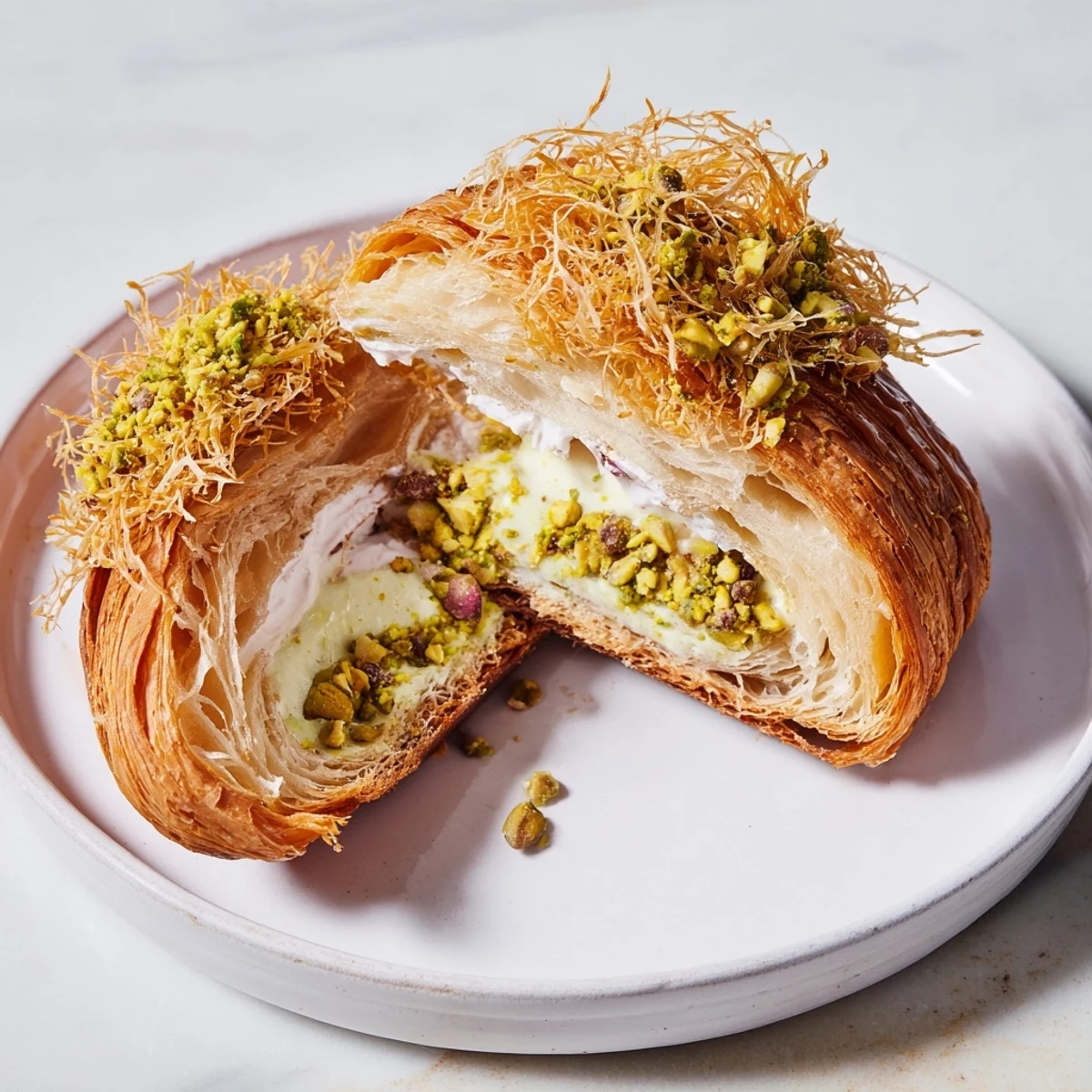 Golden, flaky pistachio cream croissants, a perfect dessert, with buttery layers and sweet cream.