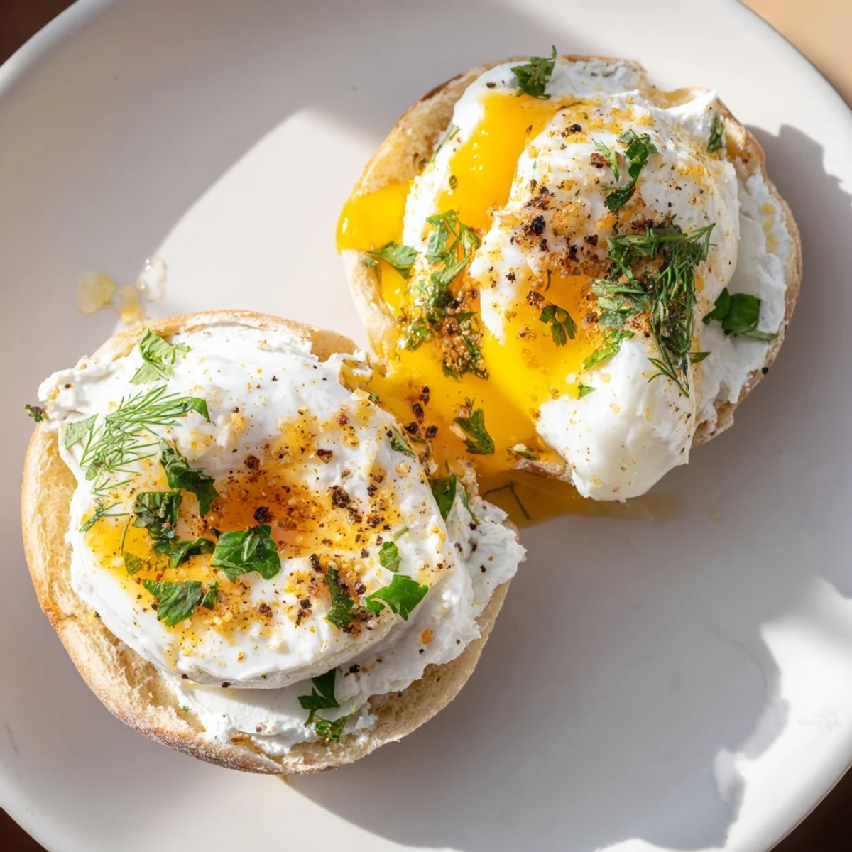 Çılbır Eggs Benedict brunch: Soft poached eggs atop garlicky yogurt, laced with spicy butter and herbs.