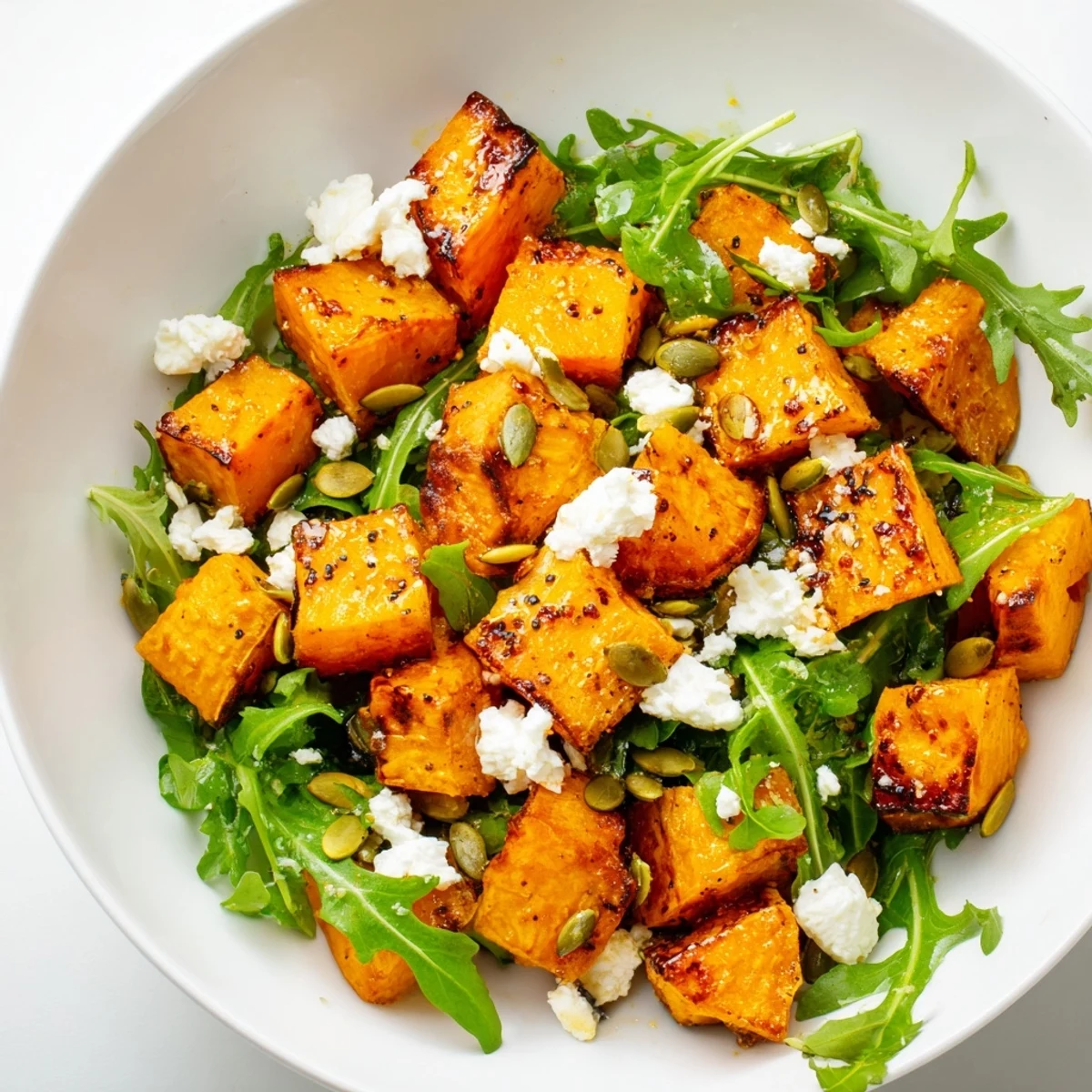 Vibrant Roasted Sweet Potato Salad tossed with red onion, crumbled feta, and a zesty honey-lime vinaigrette over greens.