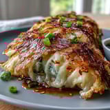 Crunchy cabbage and carrot dumplings, golden brown and served with fragrant ginger soy sauce for dipping.  