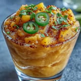 Vibrant Fricy Spicy Mango Margarita Slushie with jalapeño, perfect for parties.