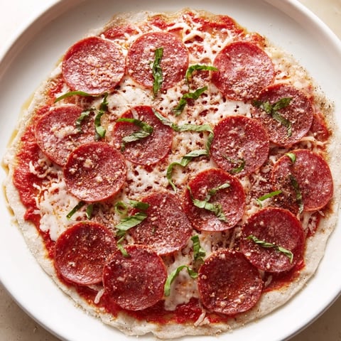 Golden, bubbly ground beef pizza base, layered with melted cheese and savory pepperoni.