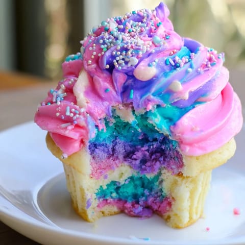 See a delightful Magical Unicorn Dessert Table overflowing with rainbow cupcakes and treats.