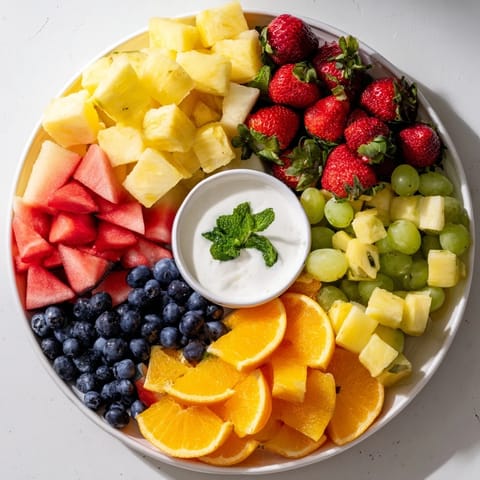 Beach Ball Fruit Platter: a colorful array of fresh fruit arranged like a summer beach ball, ready to eat.