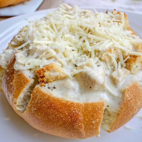 Chicken Alfredo Bread Bowl
