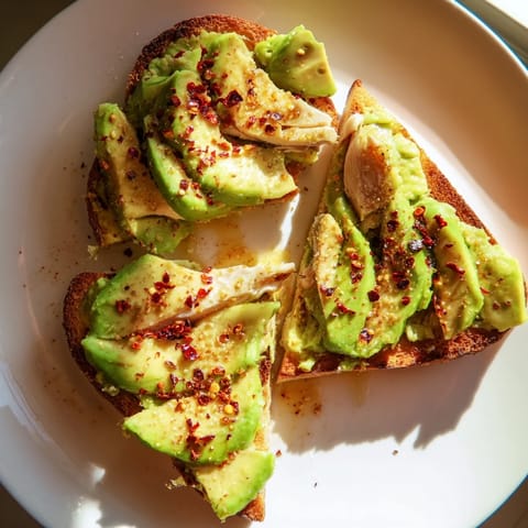 Bright, fresh smashed avocado chicken toast features juicy herb-seasoned chicken, crusty bread, and a sweet-spicy honey and chili finish.