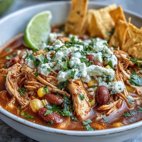 Fresh lime wedges and creamy avocado slices top a warm bowl of hearty Chicken Tortilla Soup.