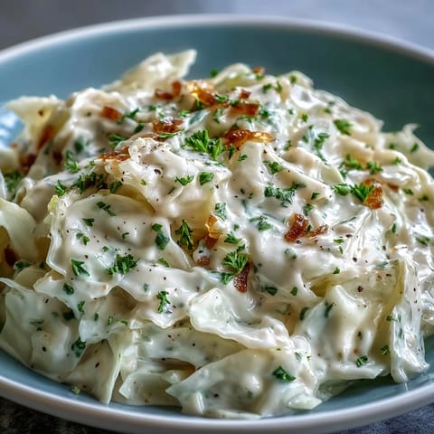 Creamed Cabbage with tender, wilted leaves paired with roasted chicken on a rustic table.
