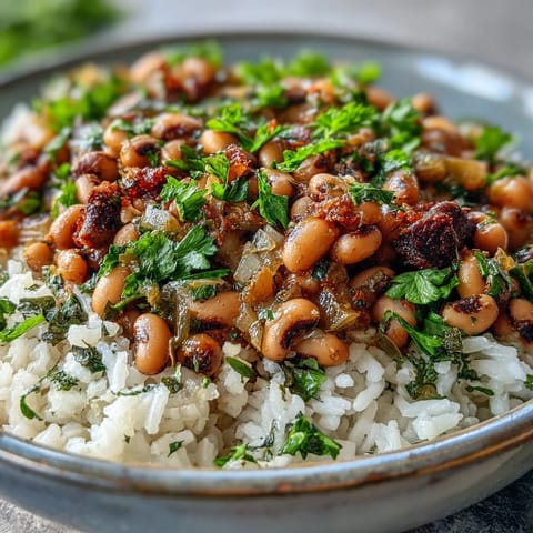 Fork-ready Vegetarian Hoppin John served with lemon wedges and a sprinkle of green onions.