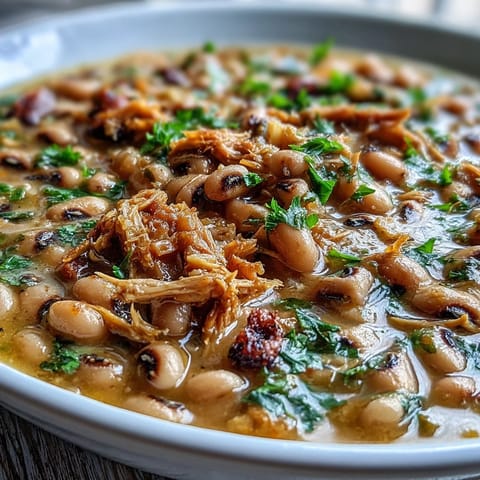 Creamy Crock-Pot Black-Eyed Peas with Smoked Turkey served hot and steaming in a bowl.