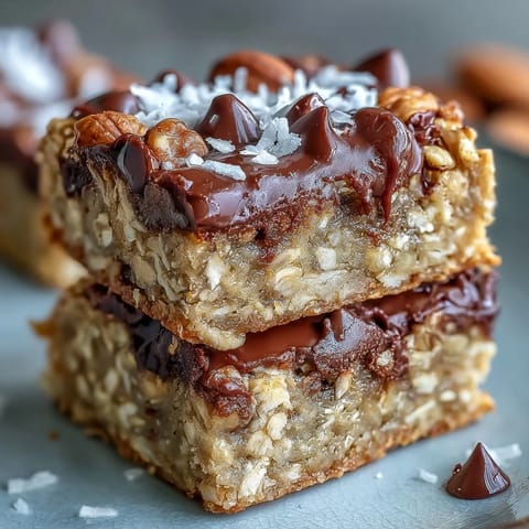 A close-up of Chunky Monkey Protein Baked Oat Bars revealing a moist interior with mashed banana and hearty rolled oats.