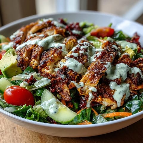 Light Chicken Shawarma Salad Bowls with Lemon Tahini Drizzle: fresh mixed greens topped with shawarma chicken, colorful vegetables, and zesty tahini drizzle.  