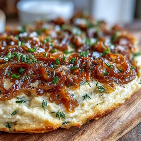 Creamy caramelized onion butter board with golden onions swirled into softened butter, served with crisp crackers and fresh baguette slices.  