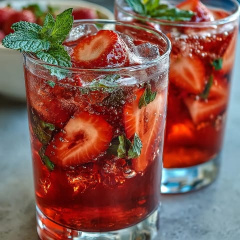 A sparkling strawberry mocktail with fresh berries, citrus, and mint, perfect for spring celebrations.