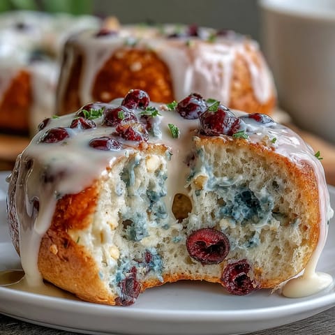 Golden baked blueberry protein bagels topped with tangy lemon glaze for a protein-packed breakfast.  