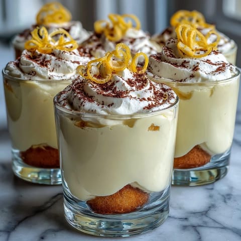Individual Limoncello Tiramisu Dessert Jars with layers of lemon mascarpone cream and soaked ladyfingers.